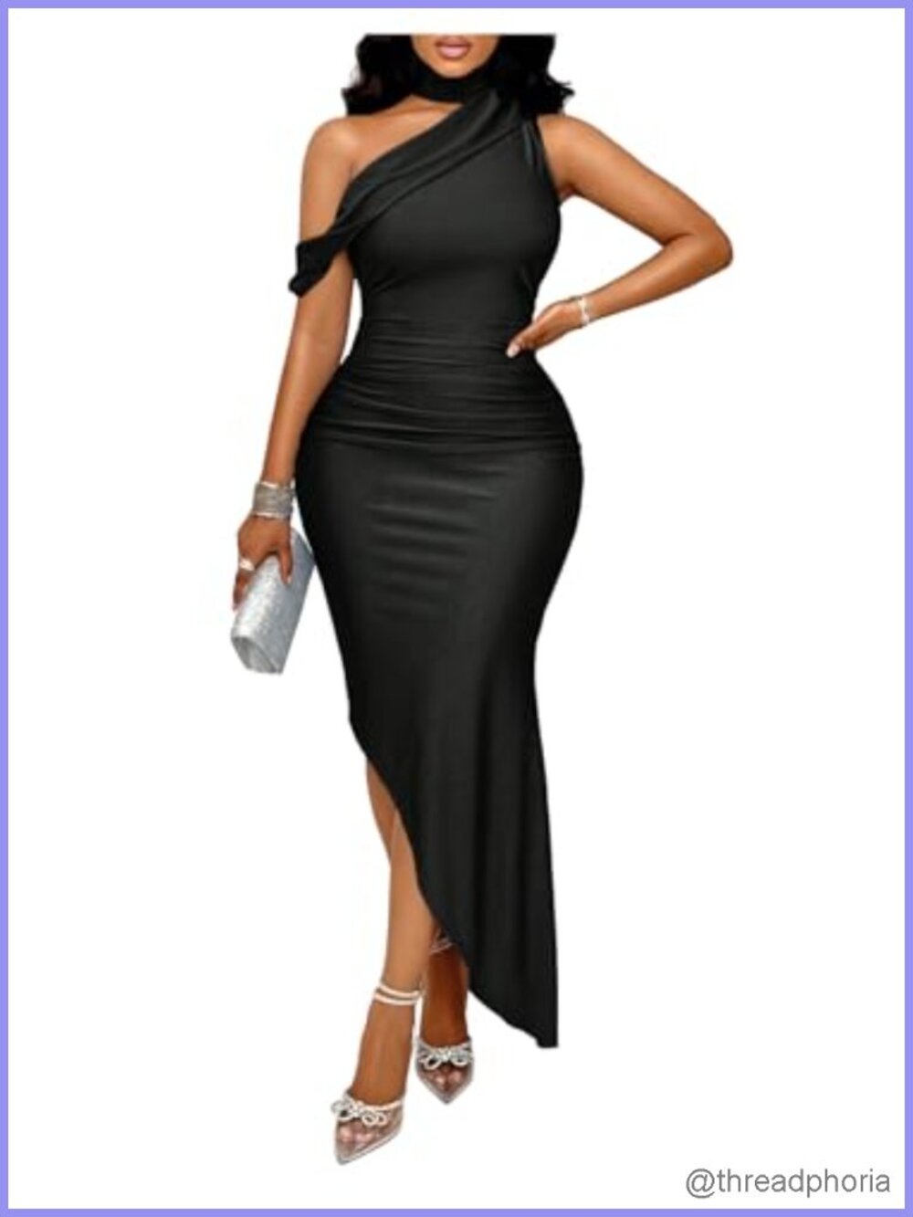 Asymmetrical Neck Ruched Bodycon Maxi Dress Women Formal